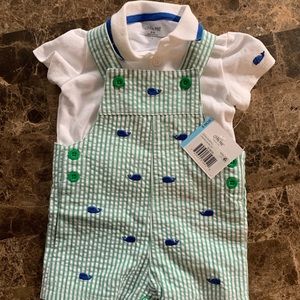 BRAND NEW Little Me Baby Boys Whale Shortall Set